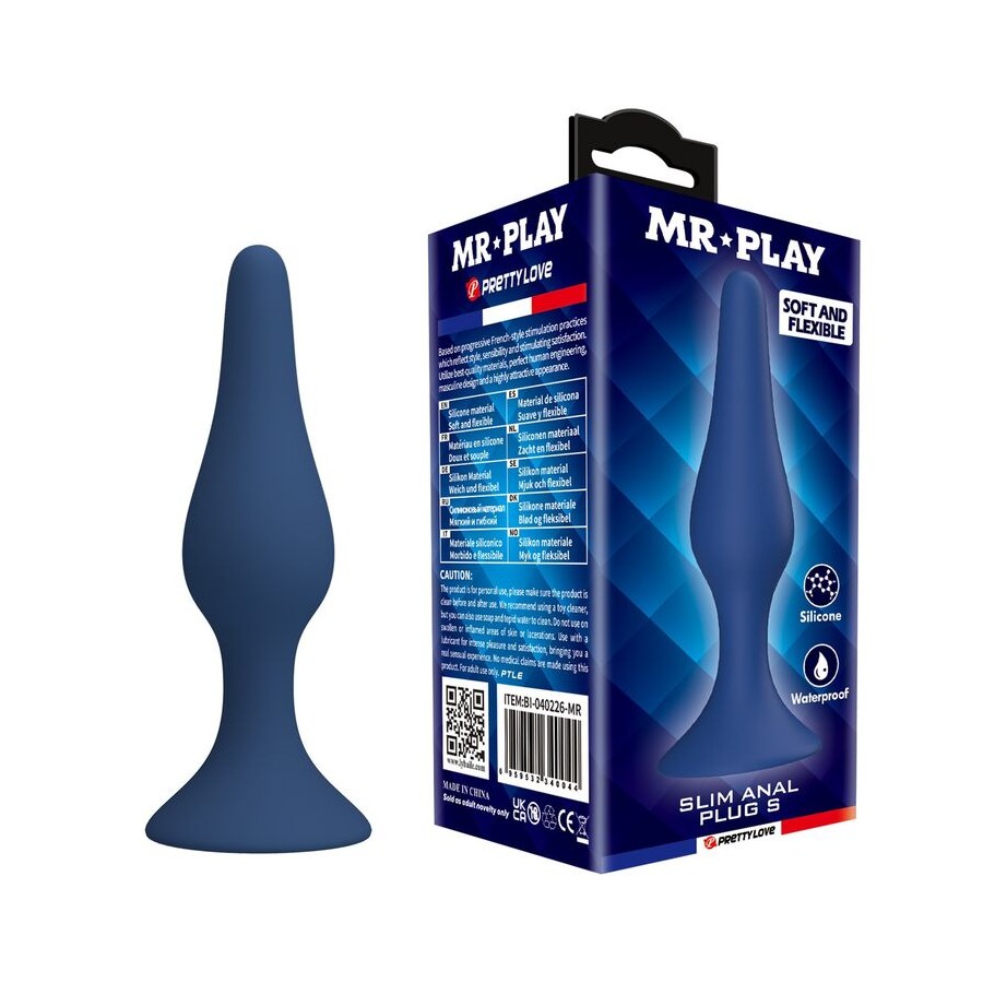 MR PLAY - PLUG ANAL FINO DE SILICONE AZUL TAMANHO S